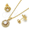 Oro Laminado Earring and Pendant Adult Set, Gold Filled Style Heart Design, with White Cubic Zirconia and White Micro Pave, Polished, Golden Finish, 10.156.0144