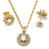 Oro Laminado Earring and Pendant Adult Set, Gold Filled Style Heart Design, with White Cubic Zirconia and White Micro Pave, Polished, Golden Finish, 10.156.0144