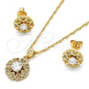 Oro Laminado Earring and Pendant Adult Set, Gold Filled Style Heart Design, with White Cubic Zirconia and White Micro Pave, Polished, Golden Finish, 10.156.0144