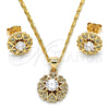 Oro Laminado Earring and Pendant Adult Set, Gold Filled Style Heart Design, with White Cubic Zirconia and White Micro Pave, Polished, Golden Finish, 10.156.0144