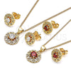 Oro Laminado Earring and Pendant Adult Set, Gold Filled Style Heart Design, with White Cubic Zirconia and White Micro Pave, Polished, Golden Finish, 10.156.0144