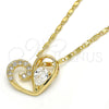 Oro Laminado Pendant Necklace, Gold Filled Style Heart and Teardrop Design, with White Cubic Zirconia, Polished, Golden Finish, 04.166.0005.18 (02 MM Thickness, 18 Inches Length)