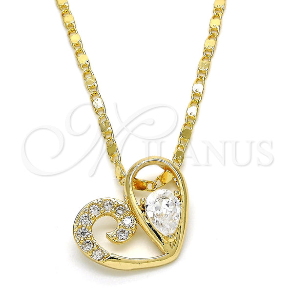 Gold Filled Necklace — Pendant Necklace Heart and Teardrop Design with White — main product view — SKU 119362 | Oro Laminado collar — Pendant Necklace corazón and Teardrop diseño with blanco — SKU 119362
