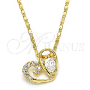 Gold Filled Necklace — Pendant Necklace Heart and Teardrop Design with White — main product view — SKU 119362 | Oro Laminado collar — Pendant Necklace corazón and Teardrop diseño with blanco — SKU 119362