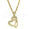 Oro Laminado Pendant Necklace, Gold Filled Style Heart Design, with White Cubic Zirconia, Polished, Golden Finish, 04.166.0008.18 (02 MM Thickness, 18 Inches Length)