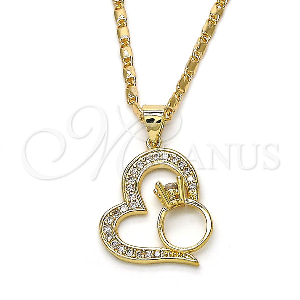Oro Laminado Pendant Necklace, Gold Filled Style Heart Design, with White Micro Pave, Polished, Golden Finish, 04.156.0103.1.20 (02 MM Thickness, 20 Inches Length)