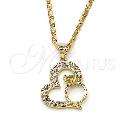 Oro Laminado Pendant Necklace, Gold Filled Style Heart Design, with White Micro Pave, Polished, Golden Finish, 04.156.0103.1.20 (02 MM Thickness, 20 Inches Length)