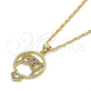 Oro Laminado Pendant Necklace, Gold Filled Style Owl Design, with Garnet and White Cubic Zirconia, Polished, Golden Finish, 04.156.0108.1.20 (02 MM Thickness, 20 Inches Length)