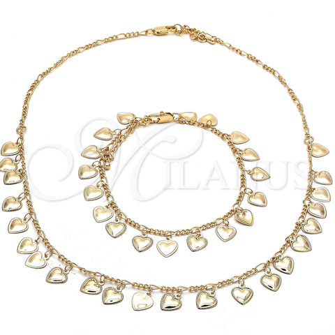 Oro Laminado Necklace and Bracelet, Gold Filled Style Heart Design, Polished, Golden Finish, 06.105.0002
