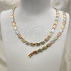Oro Laminado Necklace and Bracelet, Gold Filled Style Elephant Design, Polished, Tricolor, 06.102.0001