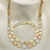 Oro Laminado Necklace and Bracelet, Gold Filled Style Elephant Design, Polished, Tricolor, 06.102.0001