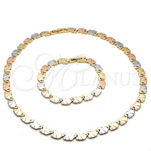 Gold Filled Bracelet — Necklace and Bracelet Elephant Design Polished Tricolor 06. — main product view — SKU 119423 | Oro Laminado brazalete — Necklace and Bracelet Elephant diseño pulido Tricolor 06. — SKU 119423