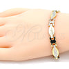 Oro Laminado Necklace and Bracelet, Gold Filled Style Diamond Cutting Finish, Tricolor, 06.102.0003