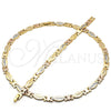 Oro Laminado Necklace and Bracelet, Gold Filled Style Diamond Cutting Finish, Tricolor, 06.102.0003