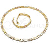 Oro Laminado Necklace and Bracelet, Gold Filled Style Diamond Cutting Finish, Tricolor, 06.102.0003