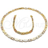 Oro Laminado Necklace and Bracelet, Gold Filled Style Diamond Cutting Finish, Tricolor, 06.102.0003