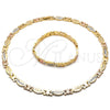 Oro Laminado Necklace and Bracelet, Gold Filled Style Diamond Cutting Finish, Tricolor, 06.102.0003