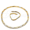 Oro Laminado Necklace and Bracelet, Gold Filled Style Diamond Cutting Finish, Tricolor, 06.102.0004
