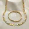 Oro Laminado Necklace and Bracelet, Gold Filled Style Diamond Cutting Finish, Tricolor, 06.102.0004