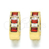 Oro Laminado Huggie Hoop, Gold Filled Style Baguette Design, with Garnet and White Cubic Zirconia, Polished, Golden Finish, 02.210.0032.2.15