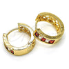 Oro Laminado Huggie Hoop, Gold Filled Style Baguette Design, with Garnet and White Cubic Zirconia, Polished, Golden Finish, 02.210.0032.2.15