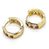 Oro Laminado Huggie Hoop, Gold Filled Style Baguette Design, with Garnet and White Cubic Zirconia, Polished, Golden Finish, 02.210.0032.2.15