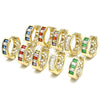 Oro Laminado Huggie Hoop, Gold Filled Style Baguette Design, with Garnet and White Cubic Zirconia, Polished, Golden Finish, 02.210.0032.2.15