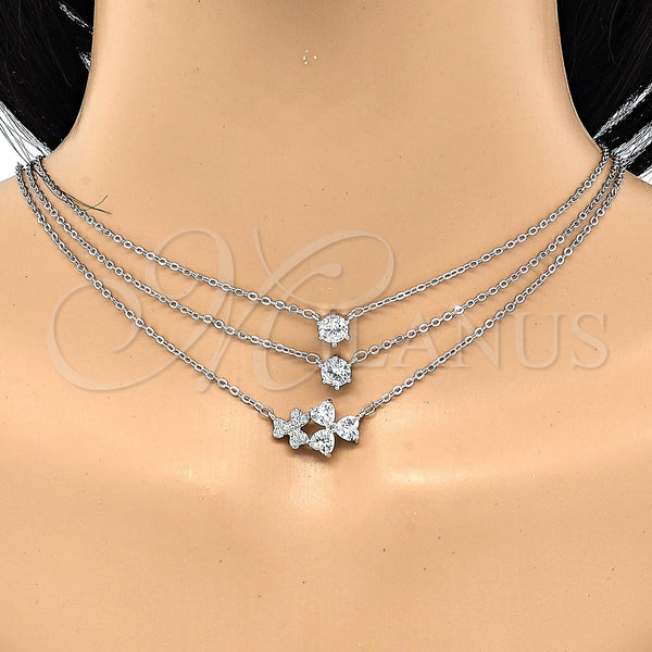 White Gold Filled Necklace — Pendant Necklace Flower Design with White Cubic Zirconia — alternate product view — SKU 119456 | Oro Laminado Blanco collar — Pendant Necklace flor diseño with blanco Cubic Zirconia — SKU 119456