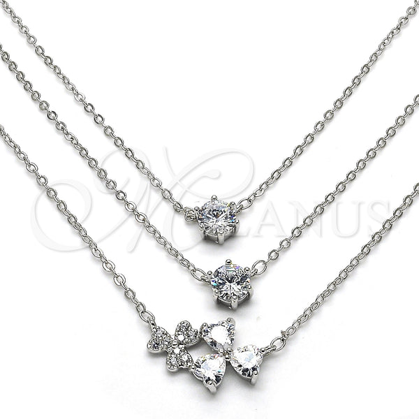 Rhodium Plated Pendant Necklace, Flower Design, with White Cubic Zirconia, Polished, Rhodium Finish, 04.213.0121.1.16 (02 MM Thickness, 16 Inches Length)