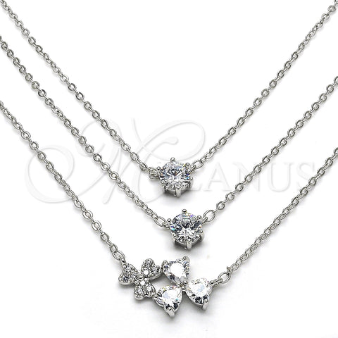 Rhodium Plated Pendant Necklace, Flower Design, with White Cubic Zirconia, Polished, Rhodium Finish, 04.213.0121.1.16 (02 MM Thickness, 16 Inches Length)