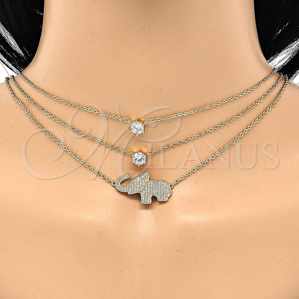 Oro Laminado Pendant Necklace, Gold Filled Style Elephant Design, with White Cubic Zirconia and White Micro Pave, Polished, Golden Finish, 04.213.0123.16 (02 MM Thickness, 16 Inches Length)