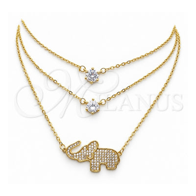 Oro Laminado Pendant Necklace, Gold Filled Style Elephant Design, with White Cubic Zirconia and White Micro Pave, Polished, Golden Finish, 04.213.0123.16 (02 MM Thickness, 16 Inches Length)