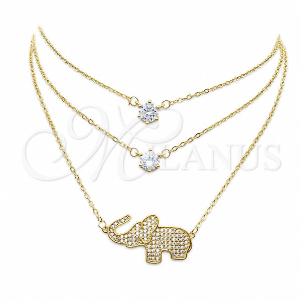 Oro Laminado Pendant Necklace, Gold Filled Style Elephant Design, with White Cubic Zirconia and White Micro Pave, Polished, Golden Finish, 04.213.0123.16 (02 MM Thickness, 16 Inches Length)