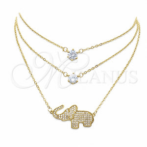Oro Laminado Pendant Necklace, Gold Filled Style Elephant Design, with White Cubic Zirconia and White Micro Pave, Polished, Golden Finish, 04.213.0123.16 (02 MM Thickness, 16 Inches Length)