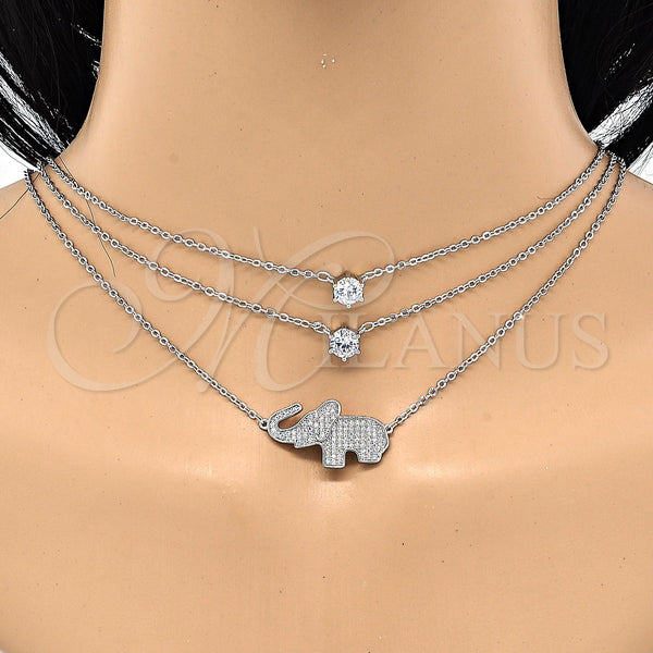White Gold Filled Necklace — Pendant Necklace Elephant Design with White Cubic Zirconia — alternate product view — SKU 119460 | Oro Laminado Blanco collar — Pendant Necklace Elephant diseño with blanco Cubic Zirconia — SKU 119460