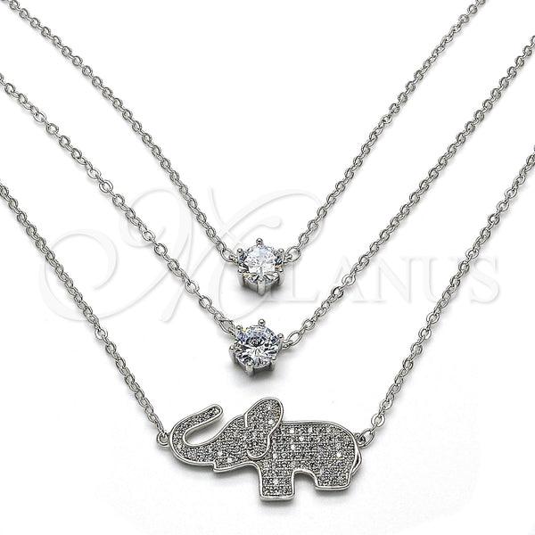 Rhodium Plated Pendant Necklace, Elephant Design, with White Cubic Zirconia and White Micro Pave, Polished, Rhodium Finish, 04.213.0123.1.16 (02 MM Thickness, 16 Inches Length)