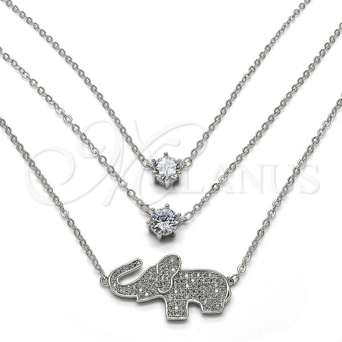 Rhodium Plated Pendant Necklace, Elephant Design, with White Cubic Zirconia and White Micro Pave, Polished, Rhodium Finish, 04.213.0123.1.16 (02 MM Thickness, 16 Inches Length)