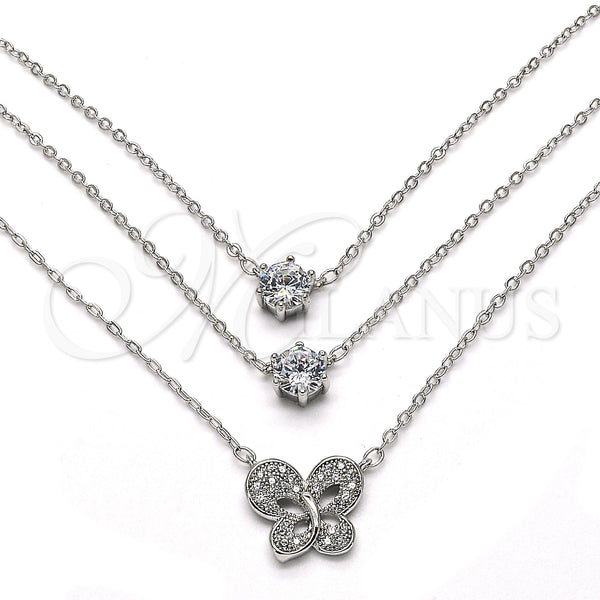 Rhodium Plated Pendant Necklace, Butterfly Design, with White Cubic Zirconia and White Micro Pave, Polished, Rhodium Finish, 04.213.0124.1.16 (02 MM Thickness, 16 Inches Length)