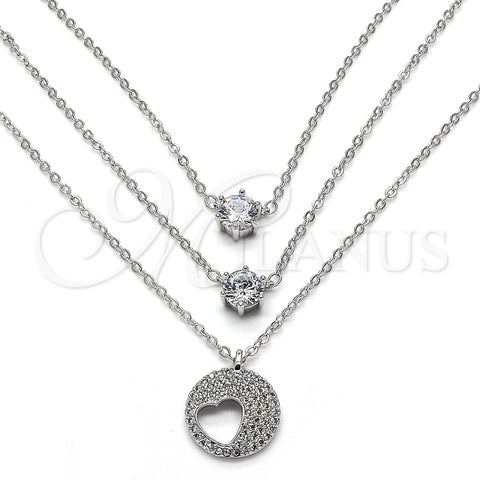 Rhodium Plated Pendant Necklace, Heart Design, with White Cubic Zirconia, Polished, Rhodium Finish, 04.213.0128.1.16 (02 MM Thickness, 16 Inches Length)