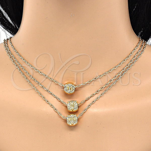 Oro Laminado Pendant Necklace, Gold Filled Style Owl Design, Polished, Golden Finish, 04.179.0005.16 (02 MM Thickness, 16 Inches Length)