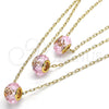 Oro Laminado Pendant Necklace, Gold Filled Style with Pink Crystal, Polished, Golden Finish, 04.179.0009.16 (02 MM Thickness, 16 Inches Length)