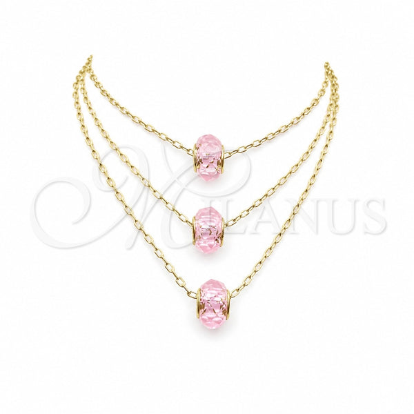 Oro Laminado Pendant Necklace, Gold Filled Style with Pink Crystal, Polished, Golden Finish, 04.179.0009.16 (02 MM Thickness, 16 Inches Length)