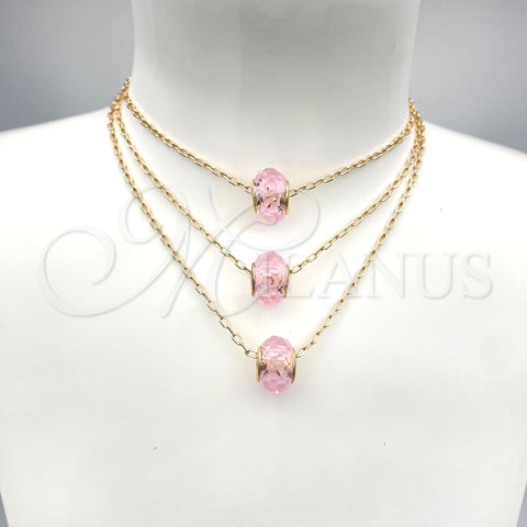 Oro Laminado Pendant Necklace, Gold Filled Style with Pink Crystal, Polished, Golden Finish, 04.179.0009.16 (02 MM Thickness, 16 Inches Length)