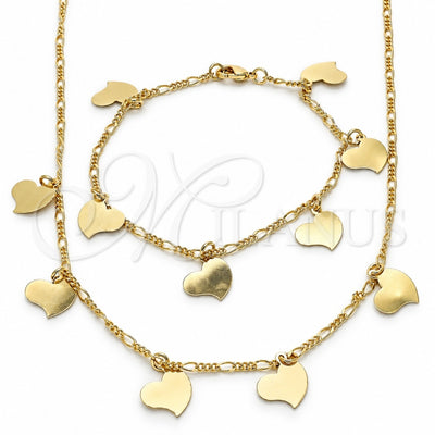 Oro Laminado Necklace and Bracelet, Gold Filled Style Heart Design, Polished, Golden Finish, 06.63.0200