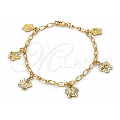 Oro Laminado Charm Bracelet, Gold Filled Style Flower Design, Polished, Golden Finish, 04.63.1370.08 (03 MM Thickness, 8 Inches Length)