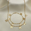 Oro Laminado Necklace and Bracelet, Gold Filled Style Butterfly Design, Polished, Golden Finish, 06.63.0201