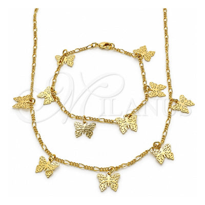 Oro Laminado Necklace and Bracelet, Gold Filled Style Butterfly Design, Polished, Golden Finish, 06.63.0201