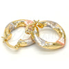 Oro Laminado Small Hoop, Gold Filled Style Hollow Design, Diamond Cutting Finish, Tricolor, 02.170.0146.15