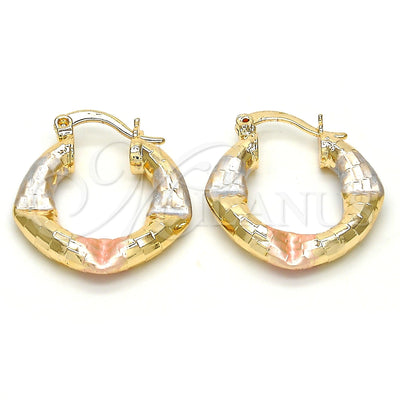 Gold Filled Hoop Earrings — Small Hoop Hollow Design Diamond Cutting Tricolor 02. for wholesale, main product view