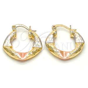 Gold Filled Hoop Earrings — Small Hoop Hollow Design Diamond Cutting Tricolor 02. — main product view — SKU 119491 | Oro Laminado aretes de aro — Small Hoop Hollow diseño Diamond Cutting Tricolor 02. — SKU 119491